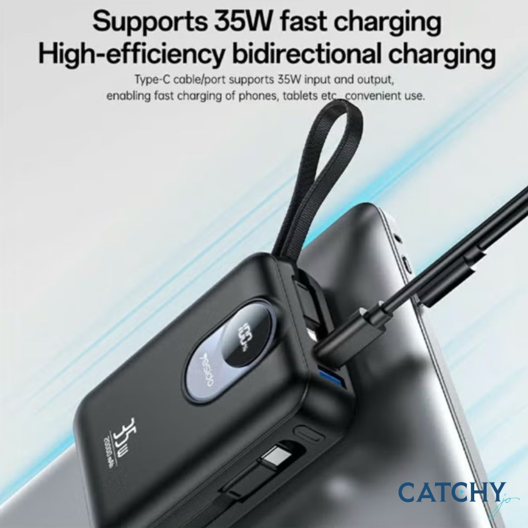 YESIDO YP94 Power Bank With Built-in Type-C & Lightning Cables (20000mAh)