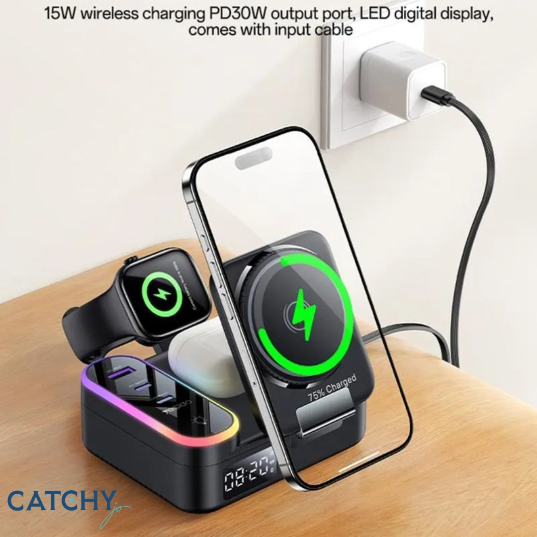 YESIDO DS38 8-in-1 Magnetic Wireless Charging Station with Digital Clock (65W)
