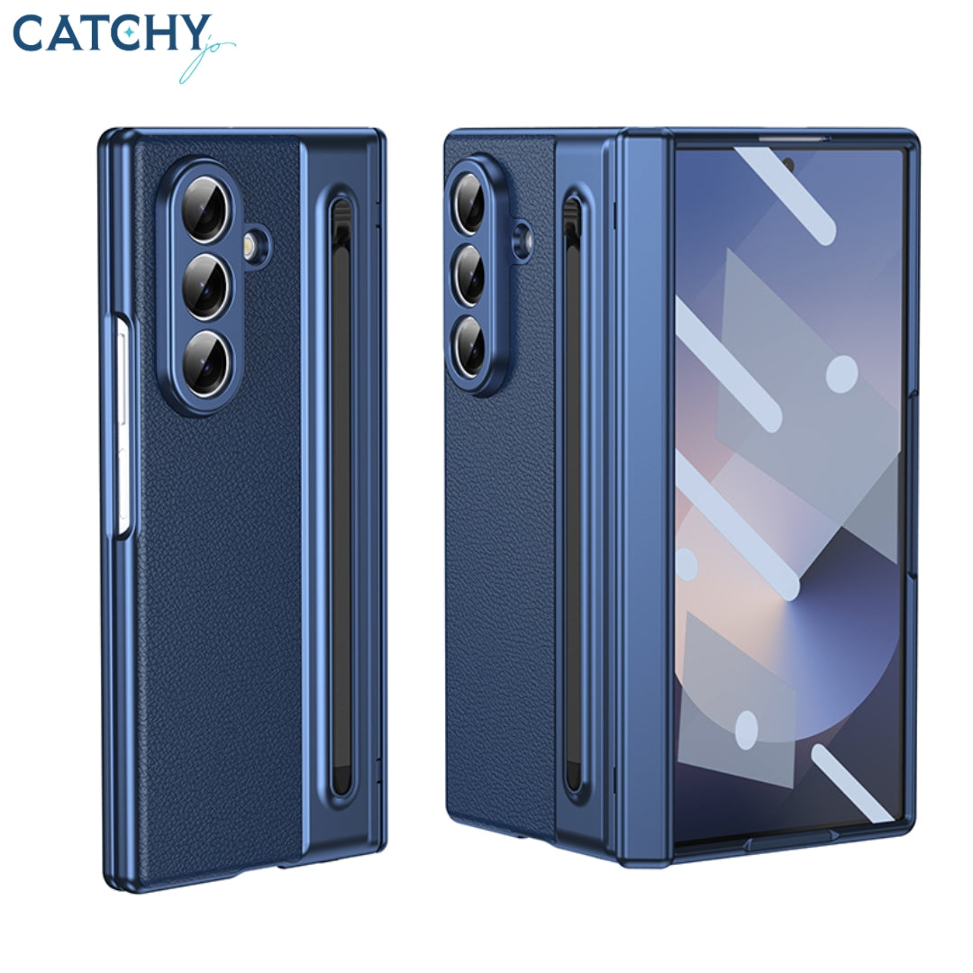 Glass Pen Slot PU Leather Electroplated Samsung Fold Case