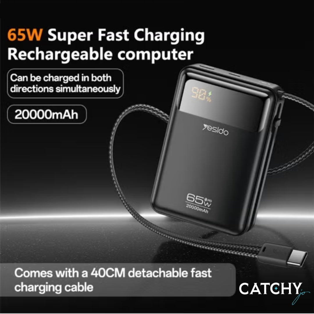 YESIDO YP97 Power Bank With USB-C Fast Charging Cable (20000mAh)