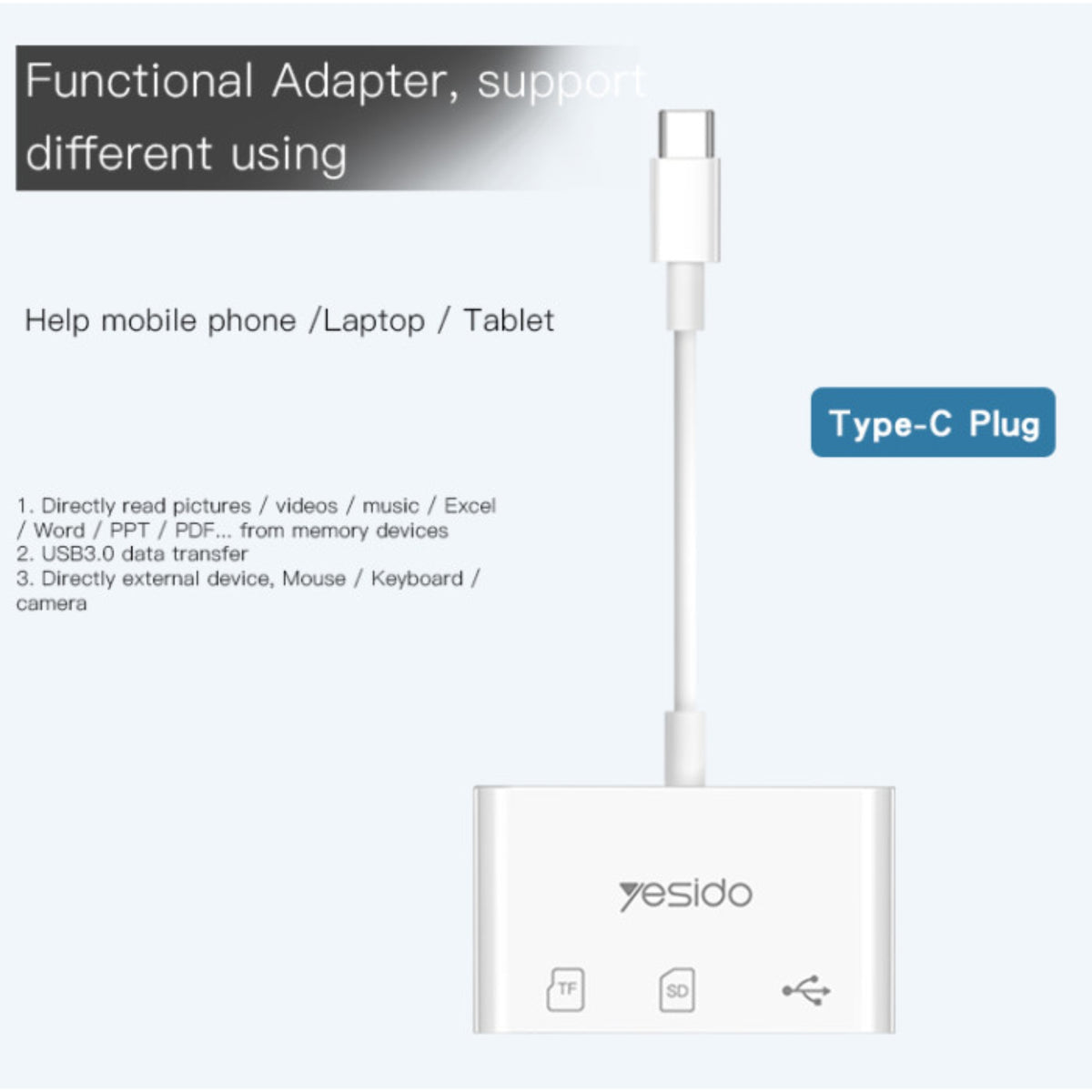 YESIDO GS16 Type-C To USB Quick Charge Adapter