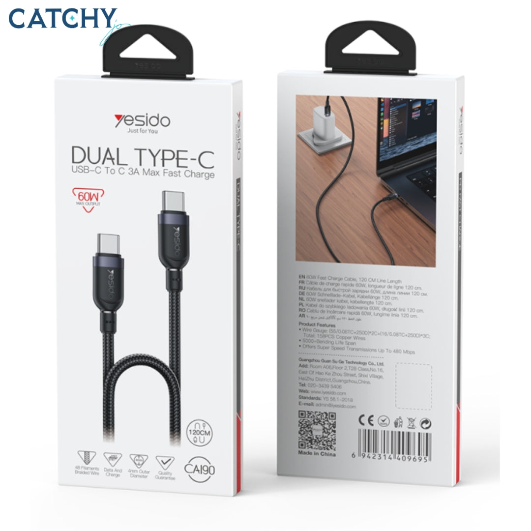 YESIDO CA190 Type-C To Type-C Data Cable (60W)