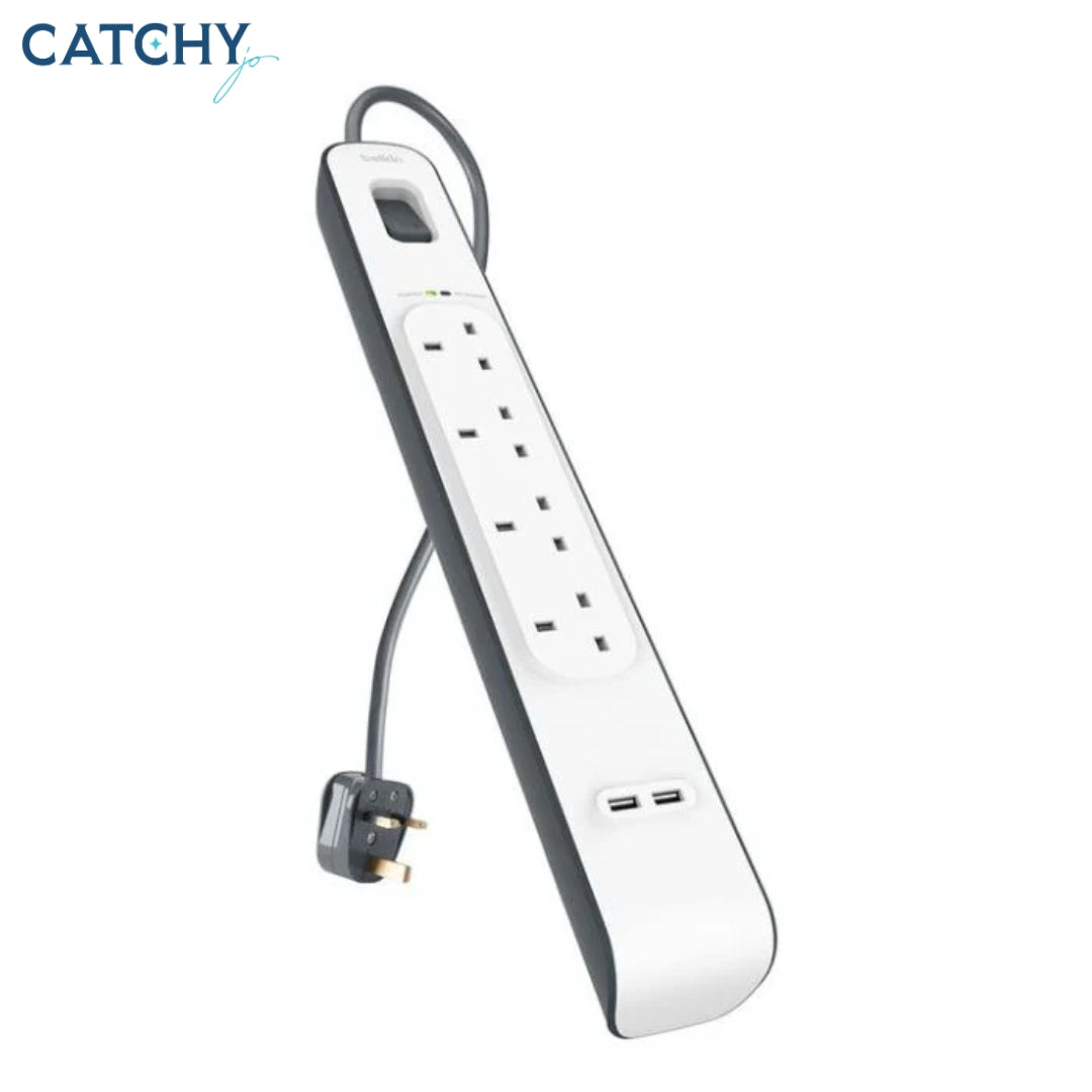 BELKIN 4-Outlet Surge Protection Strip With 2.4 Amp 2xUSB Charging (2M)