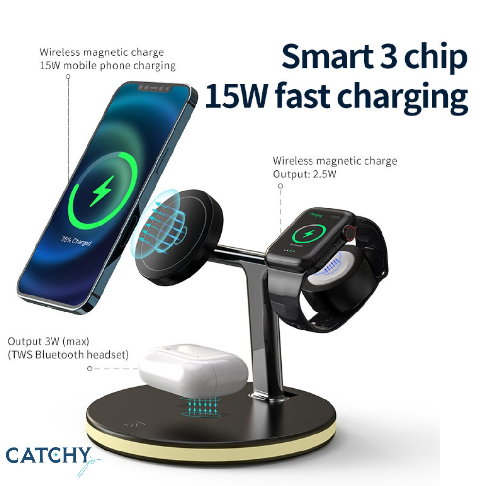 3 in 1 Fast Wireless Charging Circle Station With Strip Light
