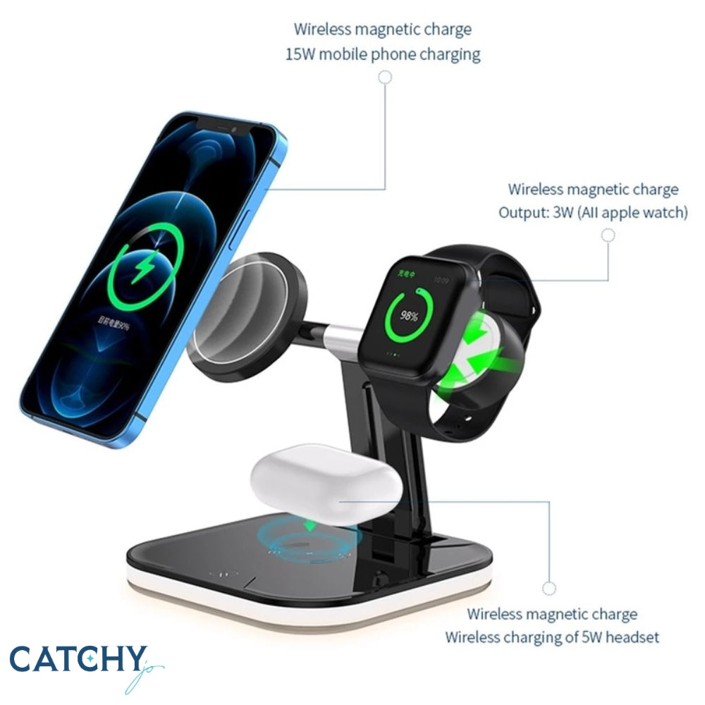 3 in 1 Fast Wireless Charging Foldable Station With Strip Light