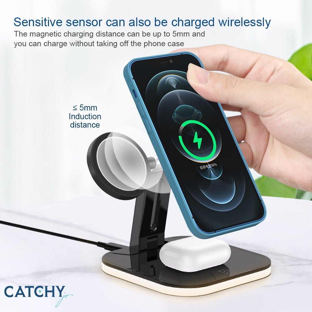 3 in 1 Fast Wireless Charging Foldable Station With Strip Light