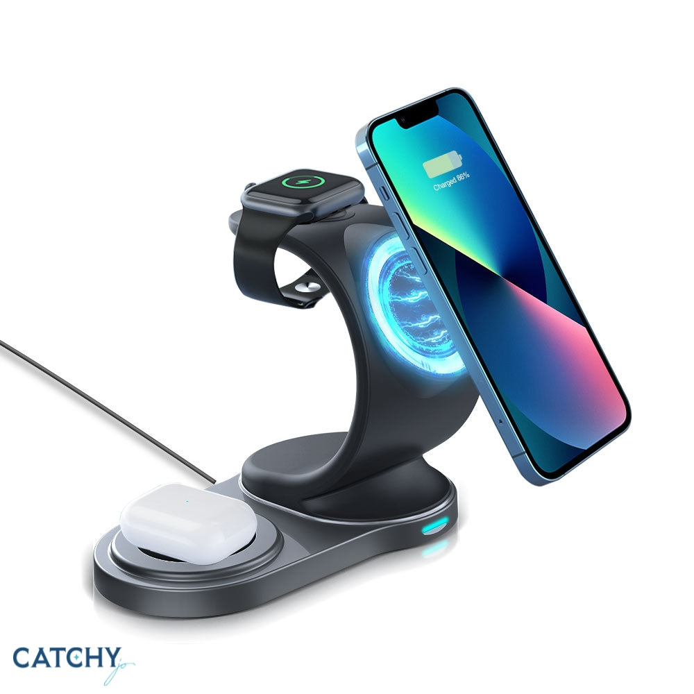 3 in 1 Fast Wireless Charging Stand Carved Design
