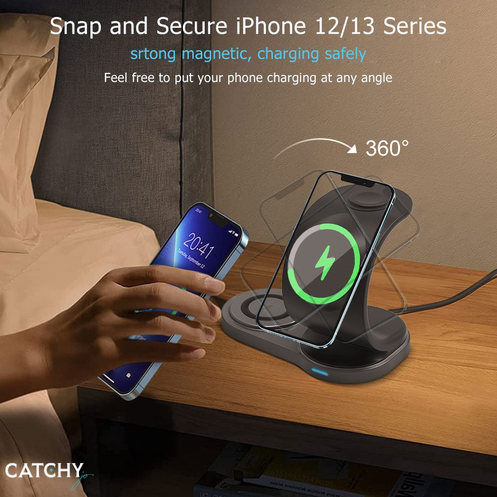 3 in 1 Fast Wireless Charging Stand Carved Design