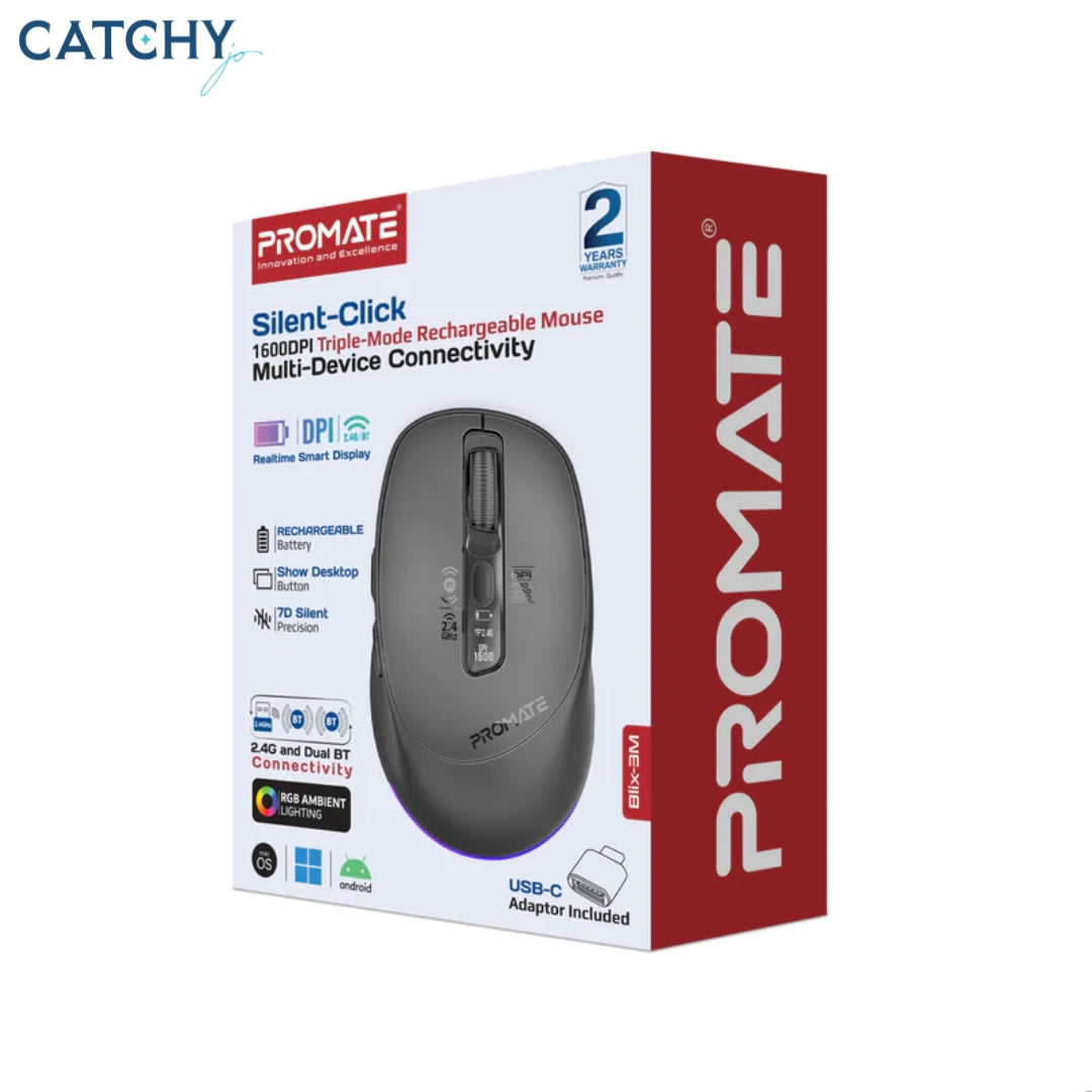 PROMATE Blix-3M Silent-Click Triple-Mode Rechargeable Mouse
