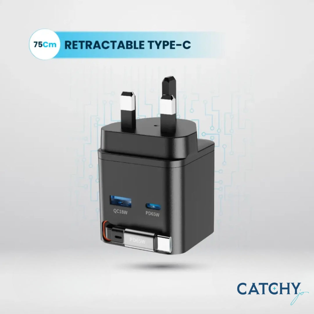 Powerology Dual Port Retractable GaN Charger