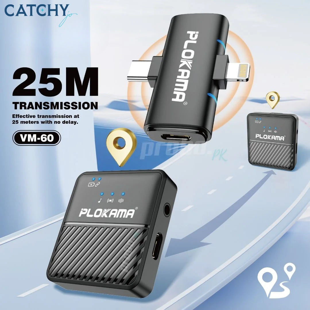 Plokama VM-60 Wireless Dual Lavalier Microphone For Android & iPhone