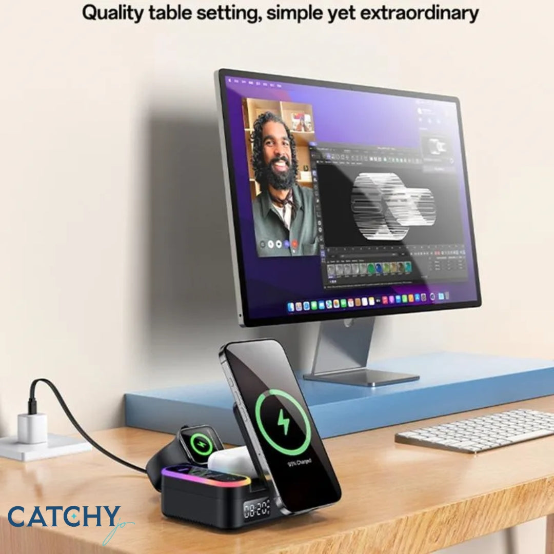 YESIDO DS38 8-in-1 Magnetic Wireless Charging Station with Digital Clock (65W)