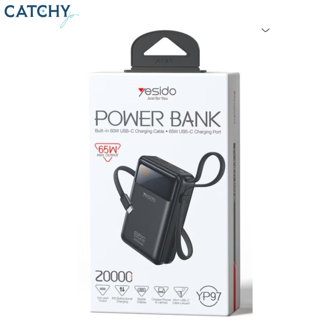 YESIDO YP97 Power Bank With USB-C Fast Charging Cable (20000mAh)
