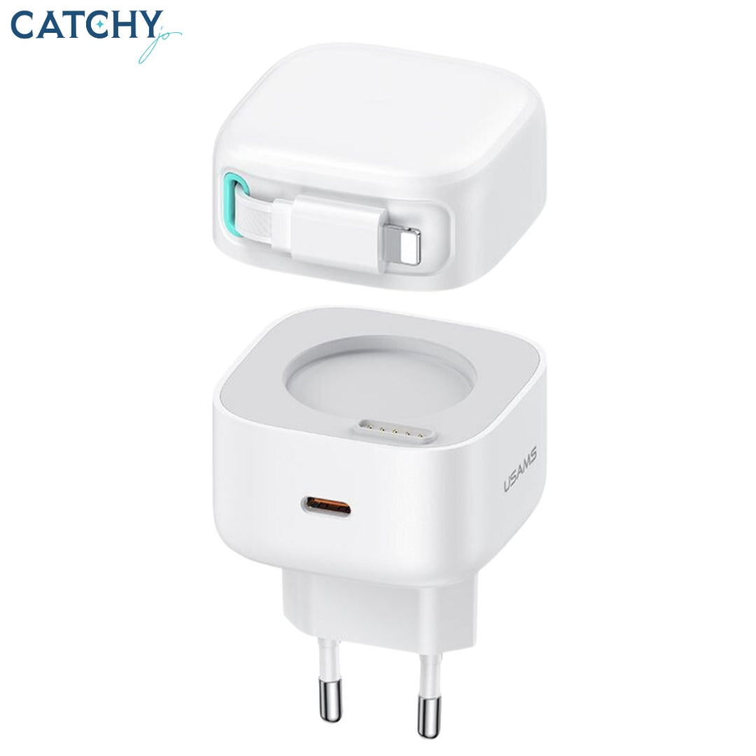 USAMS US-CC209 35W Dual Output Fast Charger With Lightning Magnetic Retractable Cable Module (35W)