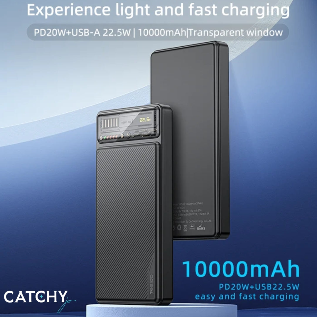 YESIDO Transparent Battery Display Fast Charging Power Bank (10000mAh)