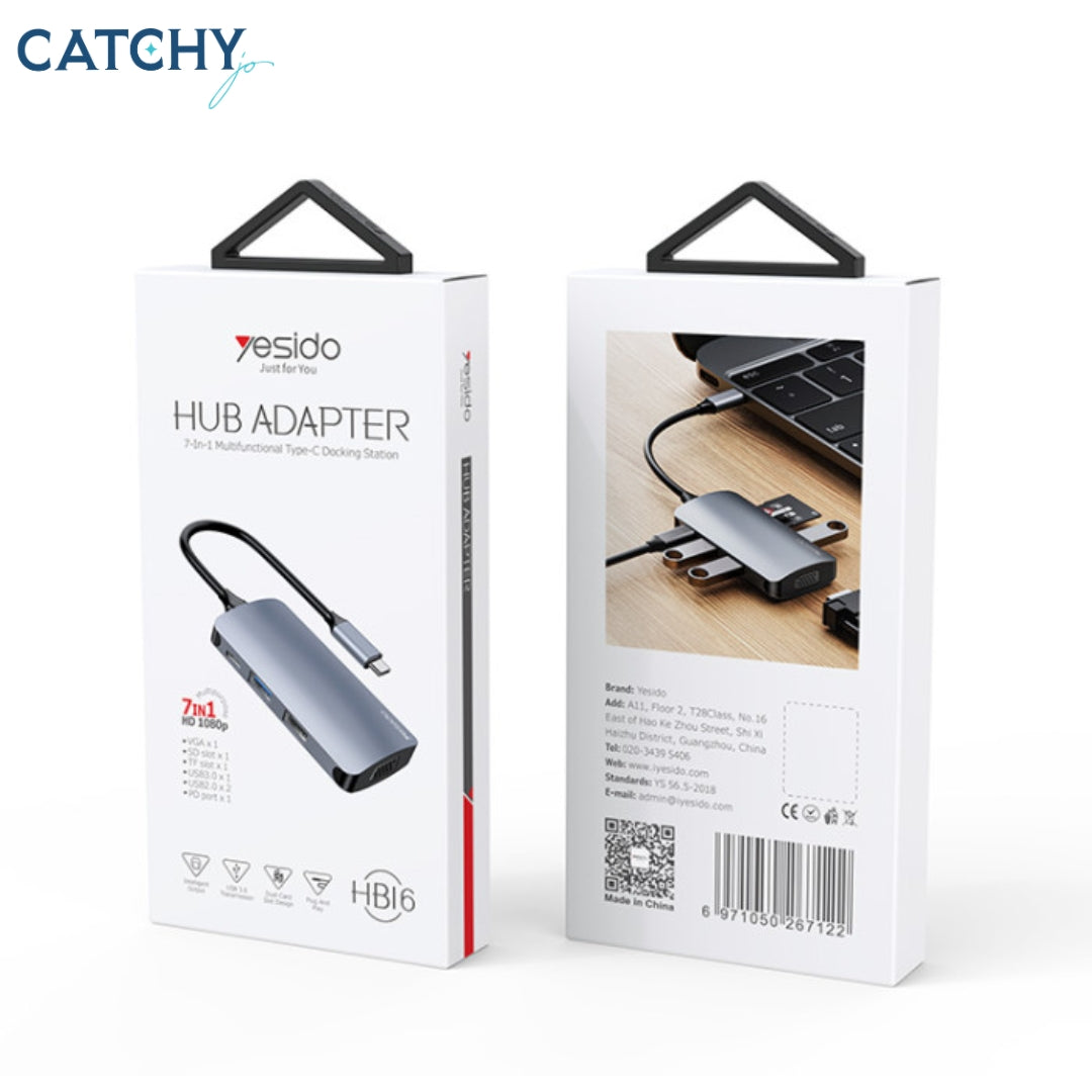 YESIDO HB16 7 in 1 Type-C To USB External Hub