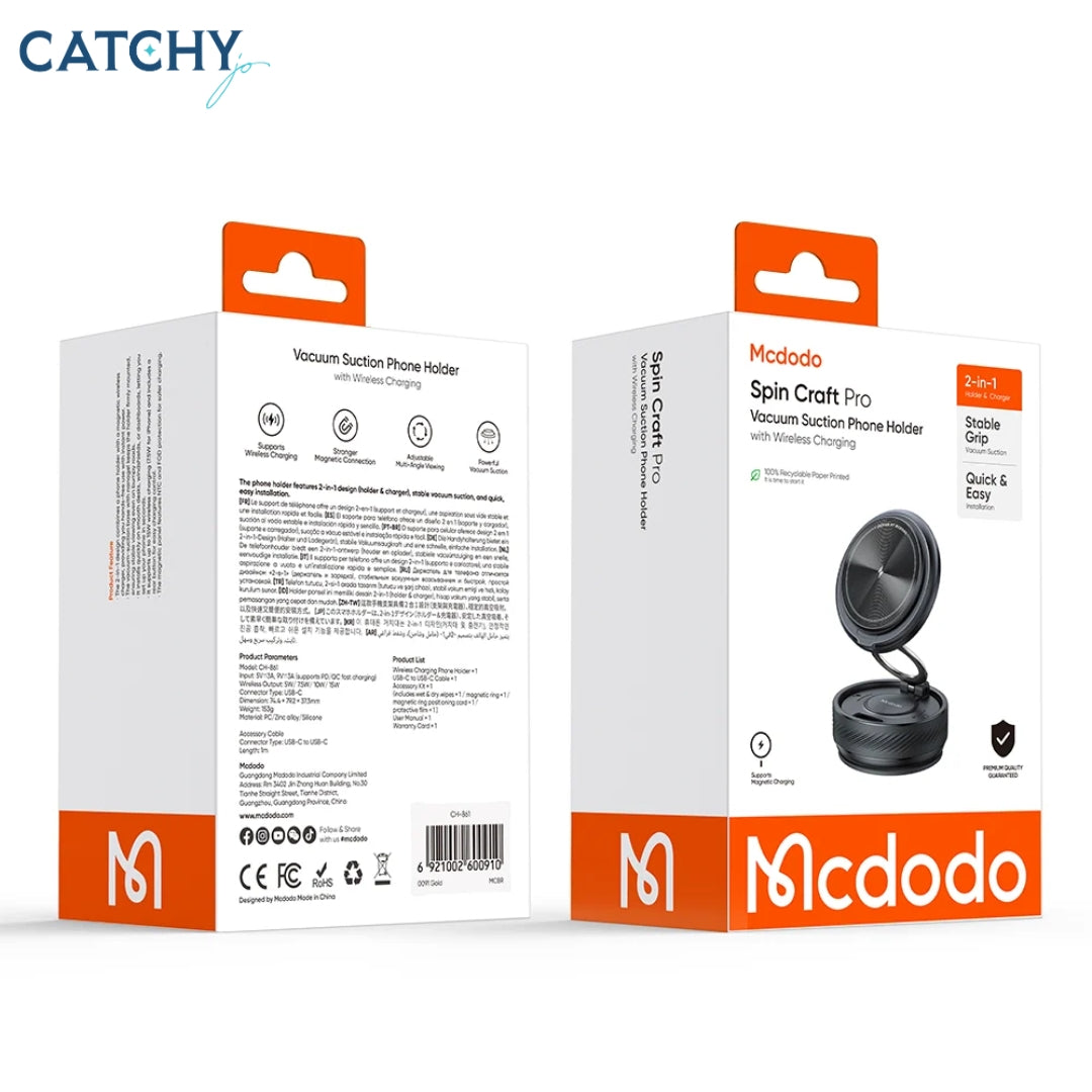 MCDODO 2 in 1 Spin Craft Pro Vacuum Suction Car Phone Holder