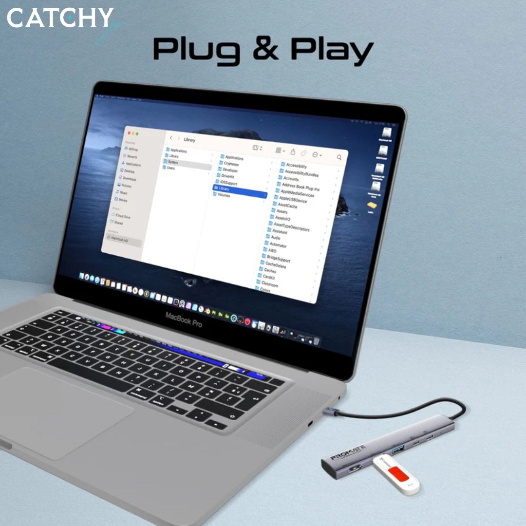 PROMATE LinkHub-5X Multi-function High-Speed USB-C Hub (100W)