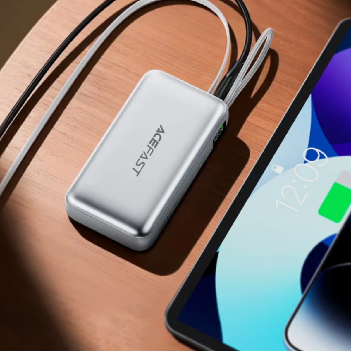 ACEFAST M32 Power Bank with Retractable USB-C Cable Silver (10000mAh)
