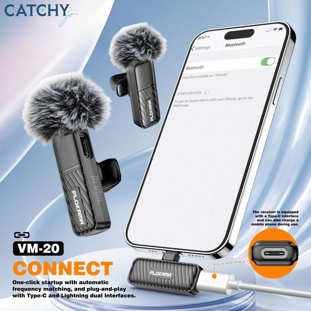 Plokama VM-20 Wireless Dual Lavalier Microphone for Android & iPhone