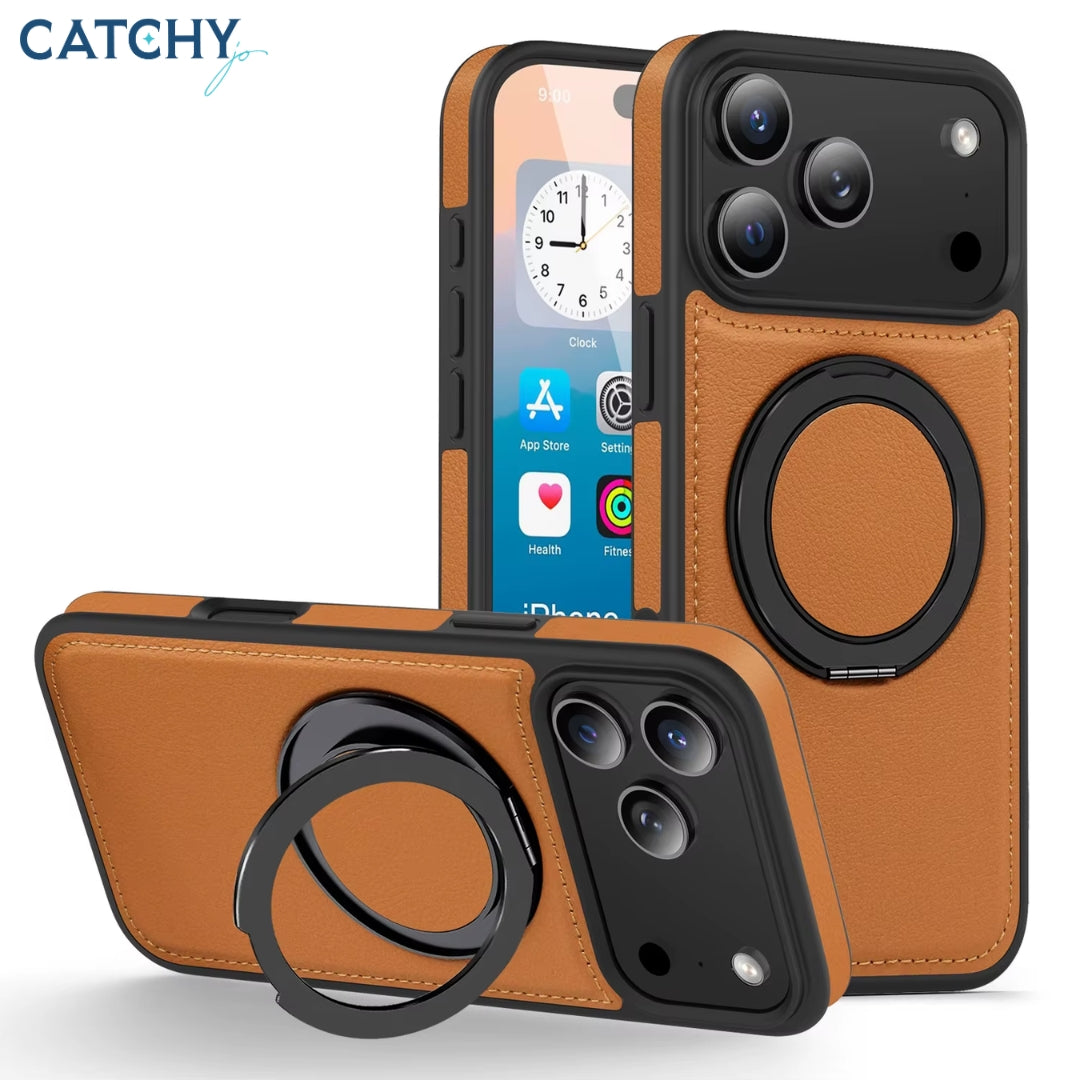 iPhone Metal Ring  Leather Magnetic Case