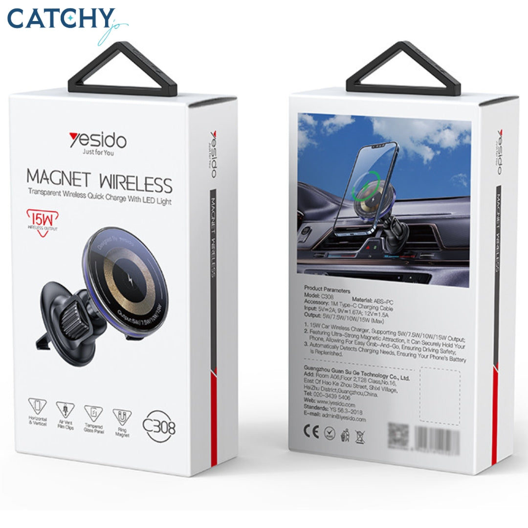 YESIDO C308 Wireless Charger Car Holder With LED Light