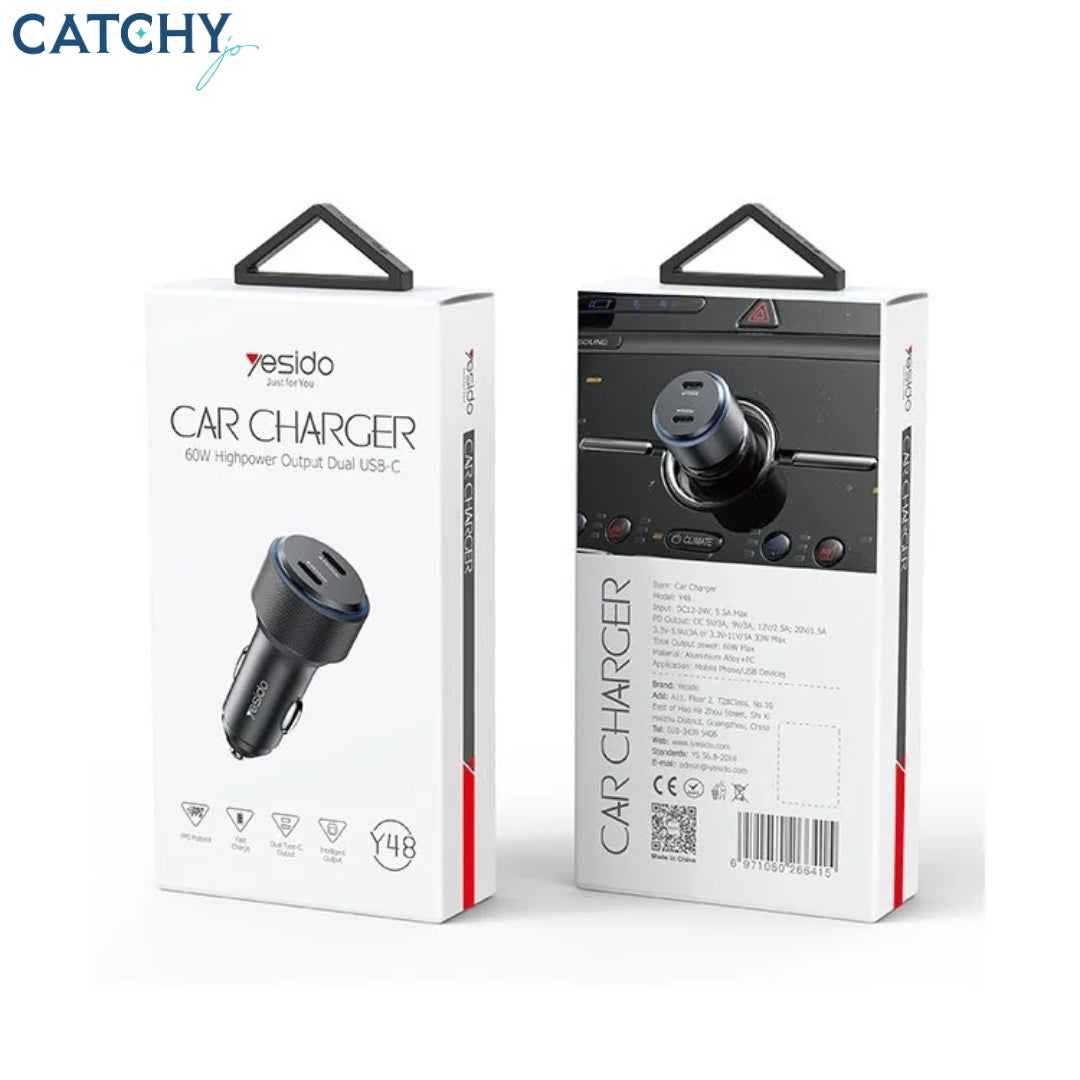 YESIDO Y48 Dual Fast Charging Car Charger Dual (60W)