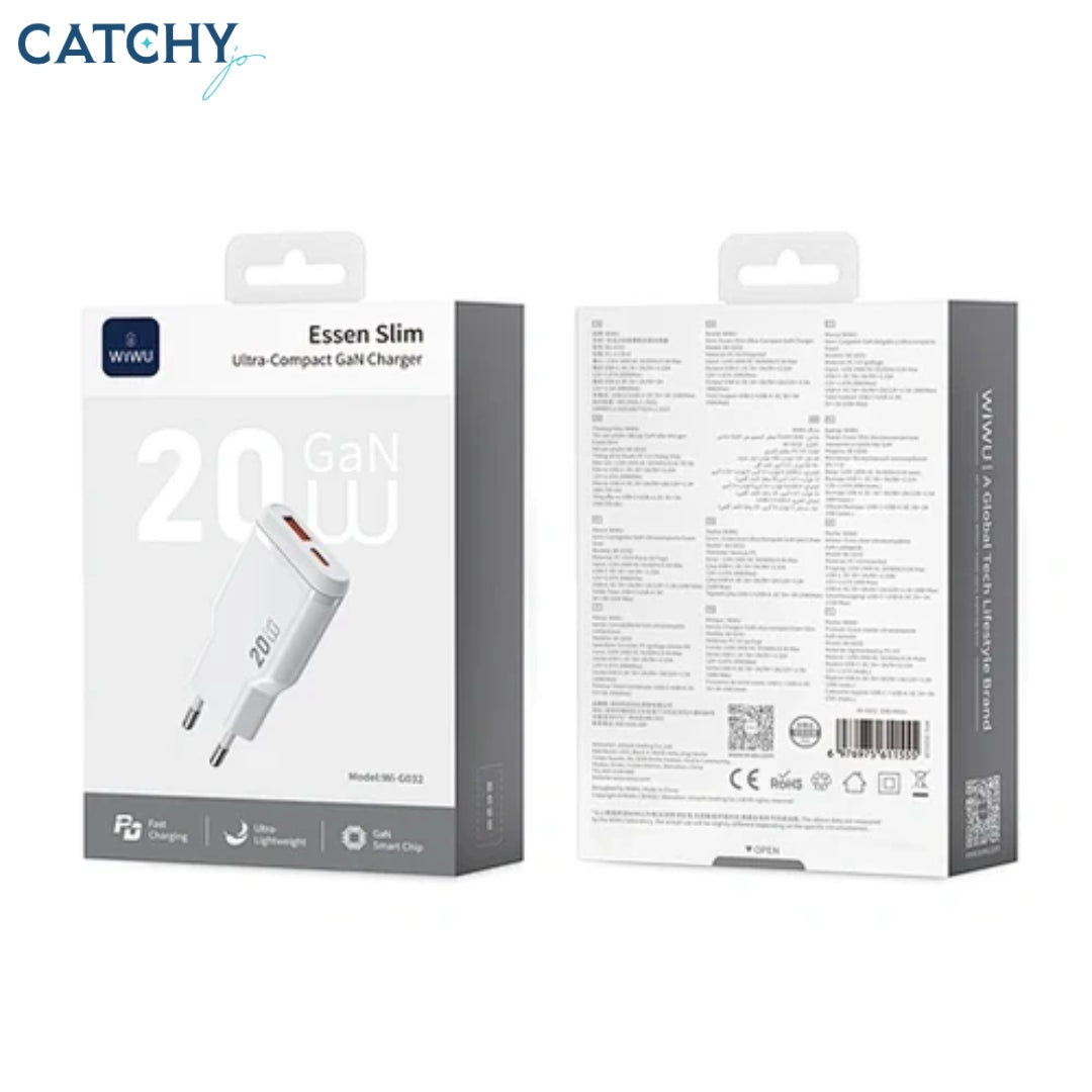 WiWU Wi-G032 Essen Slim Ultra Compact GaN Charger (20W)