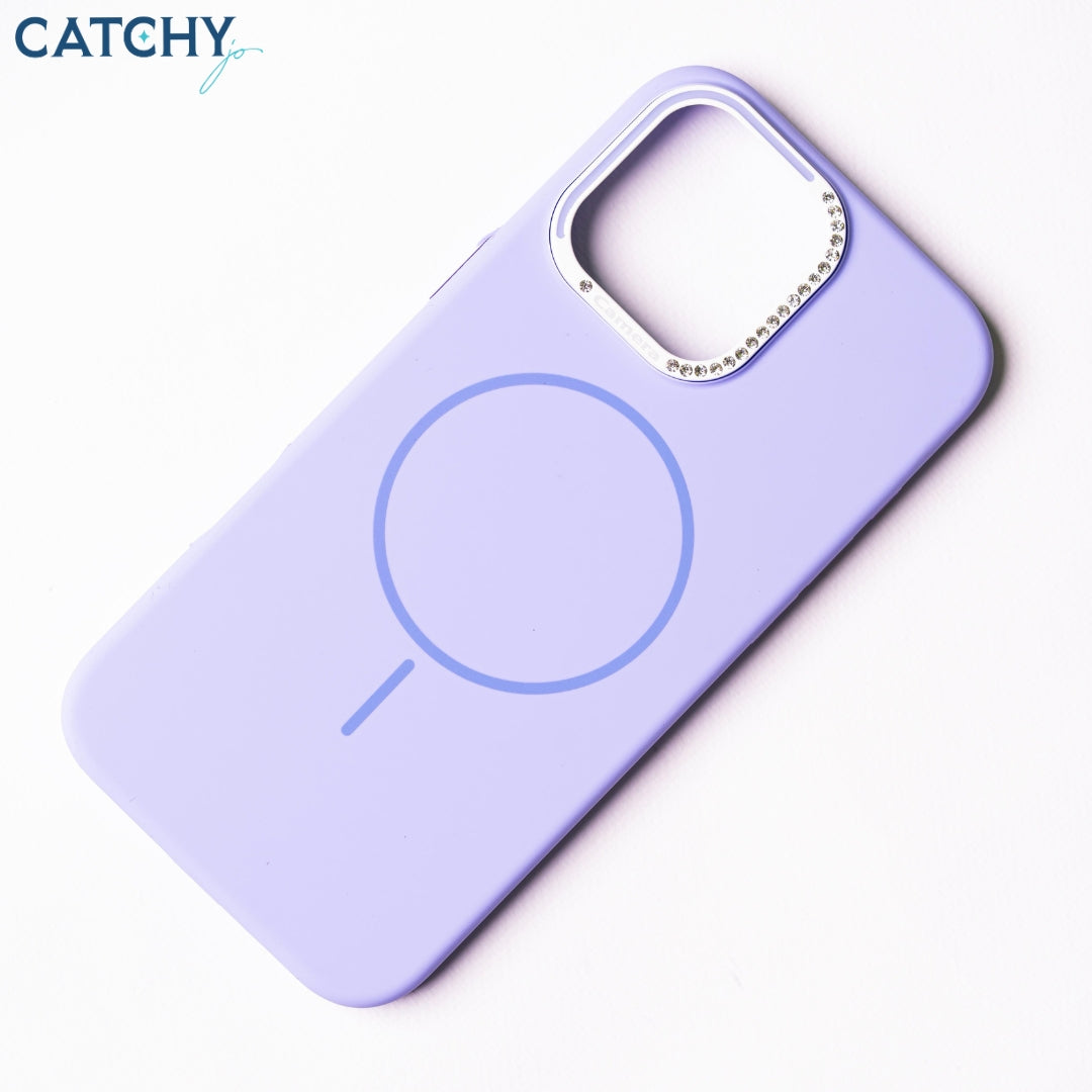 iPhone Series 11+12 Silicone MagSafe Case With Diamond Camera Frame