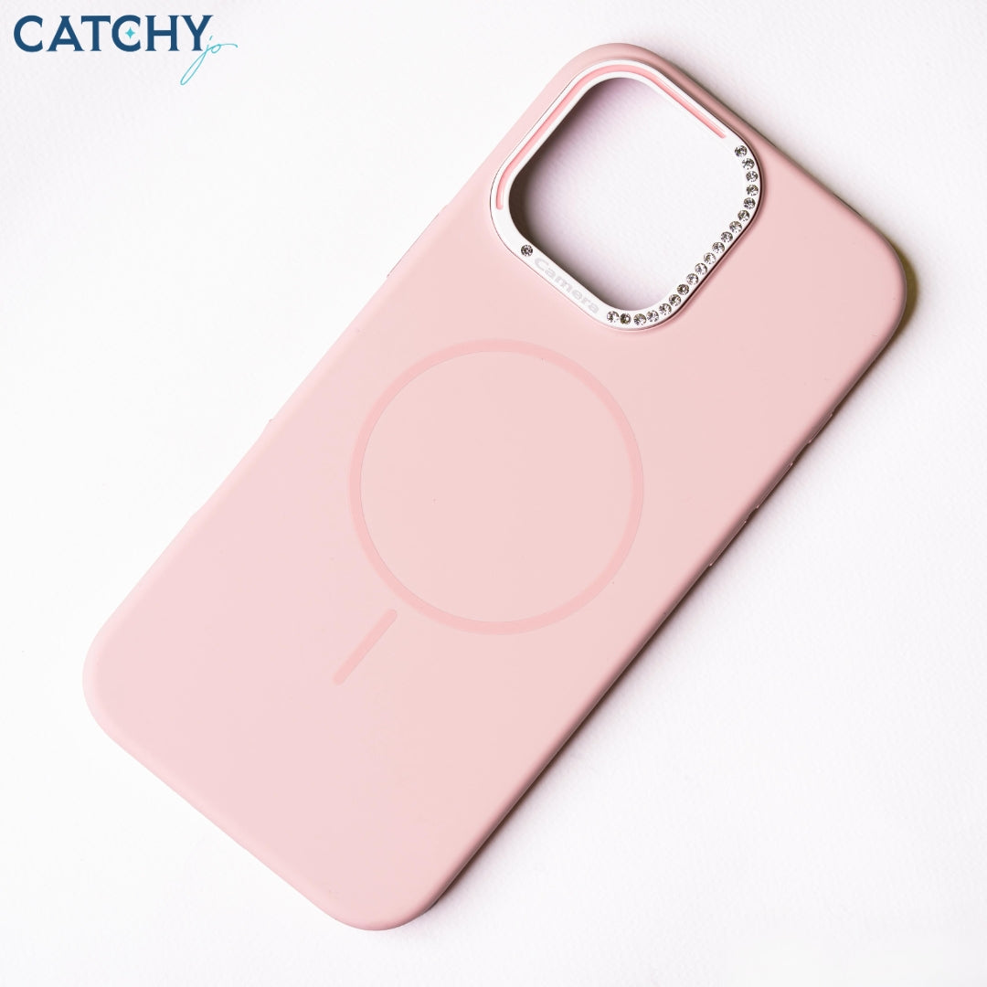 iPhone Series 15+16 Silicone MagSafe Case With Diamond Camera Frame