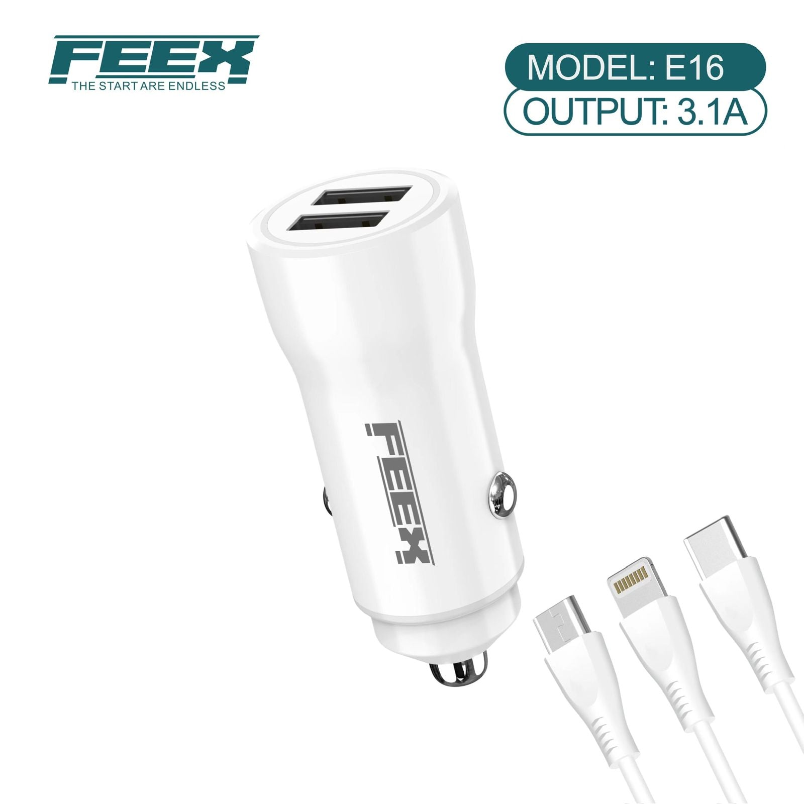 FEEX E16 USB Car Charger With Cable