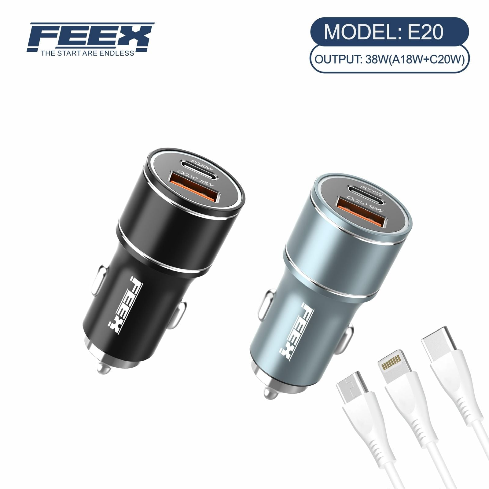 FEEX E20 Car Charger With Cable (38W)