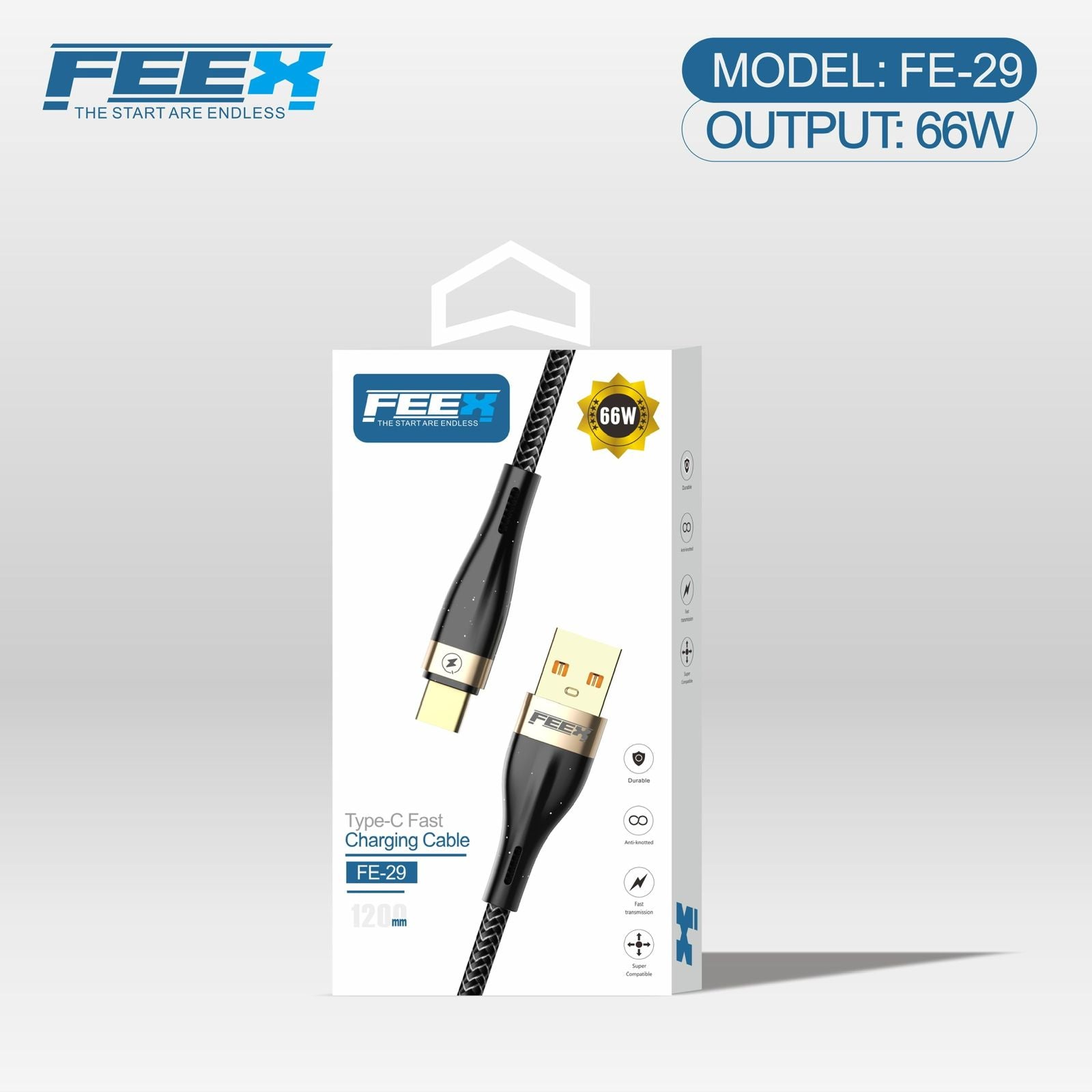 FEEX FE-29 كابل بيانات USB إلى Type-C (66W)