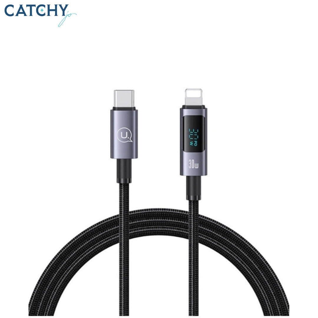 USAMS SJ672 Type-C To Lightning Aluminum Alloy Digital Display Fast Charging Cable (30W)