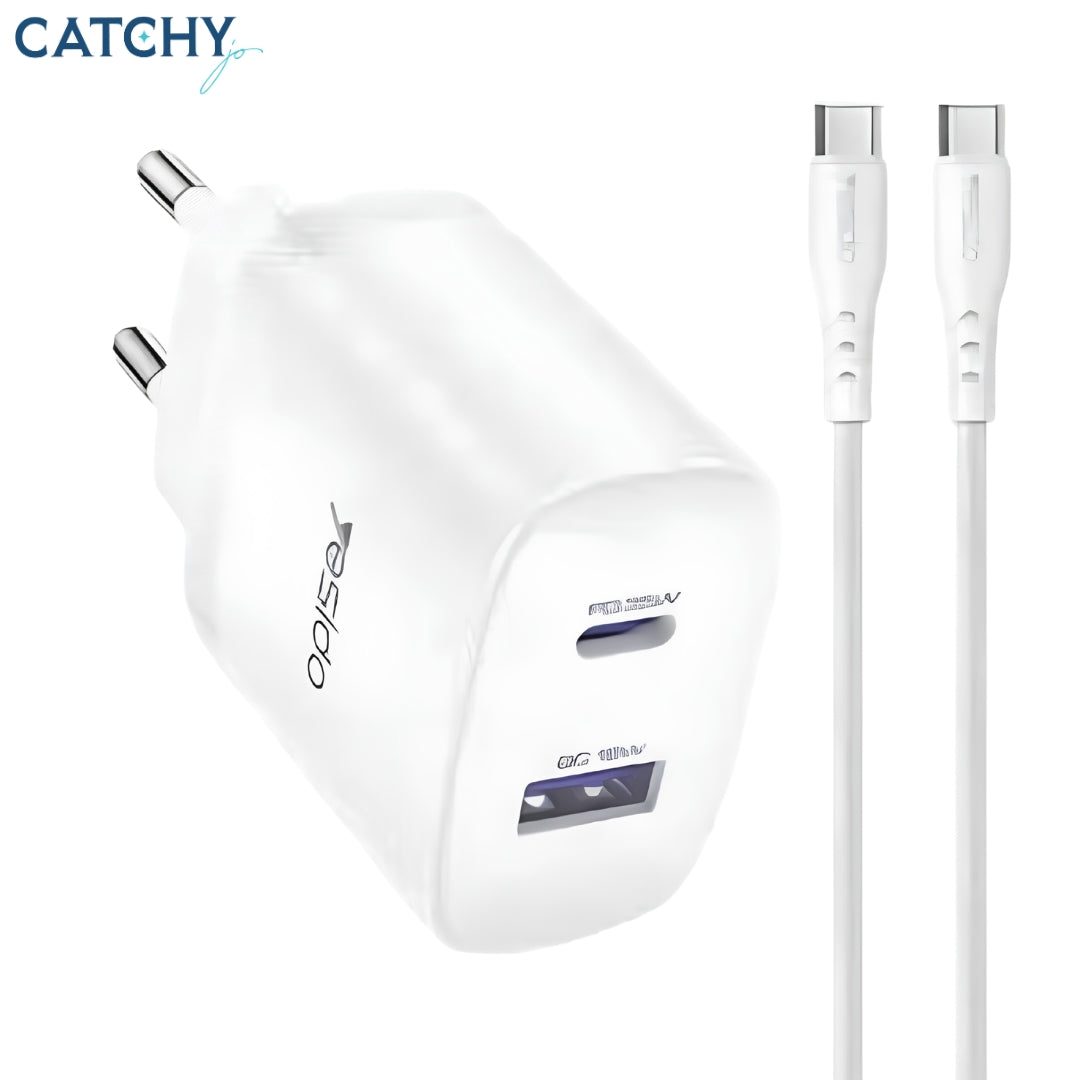 YESIDO YC108 Dual Port Fast Wall Charger With Type-C Cable (35W)