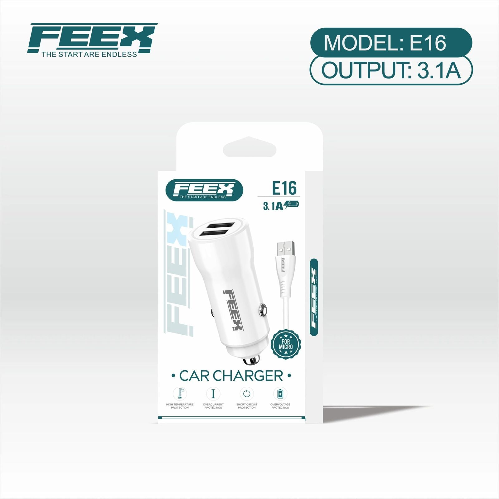 FEEX E16 USB Car Charger With Cable