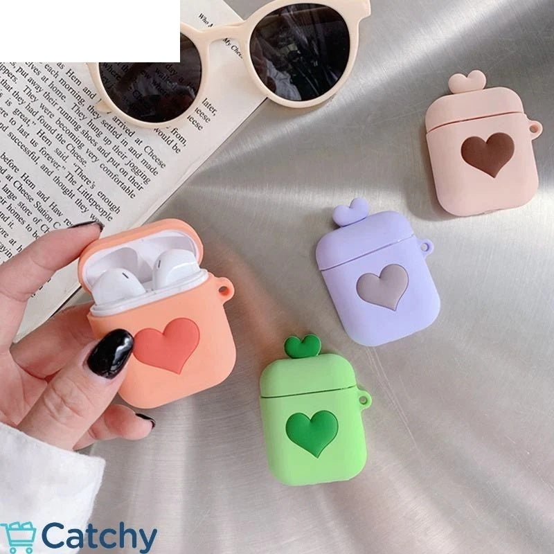 حافظة على شكل قلب لـ Airpods 1 و 2 مع سلسلة مفاتيح