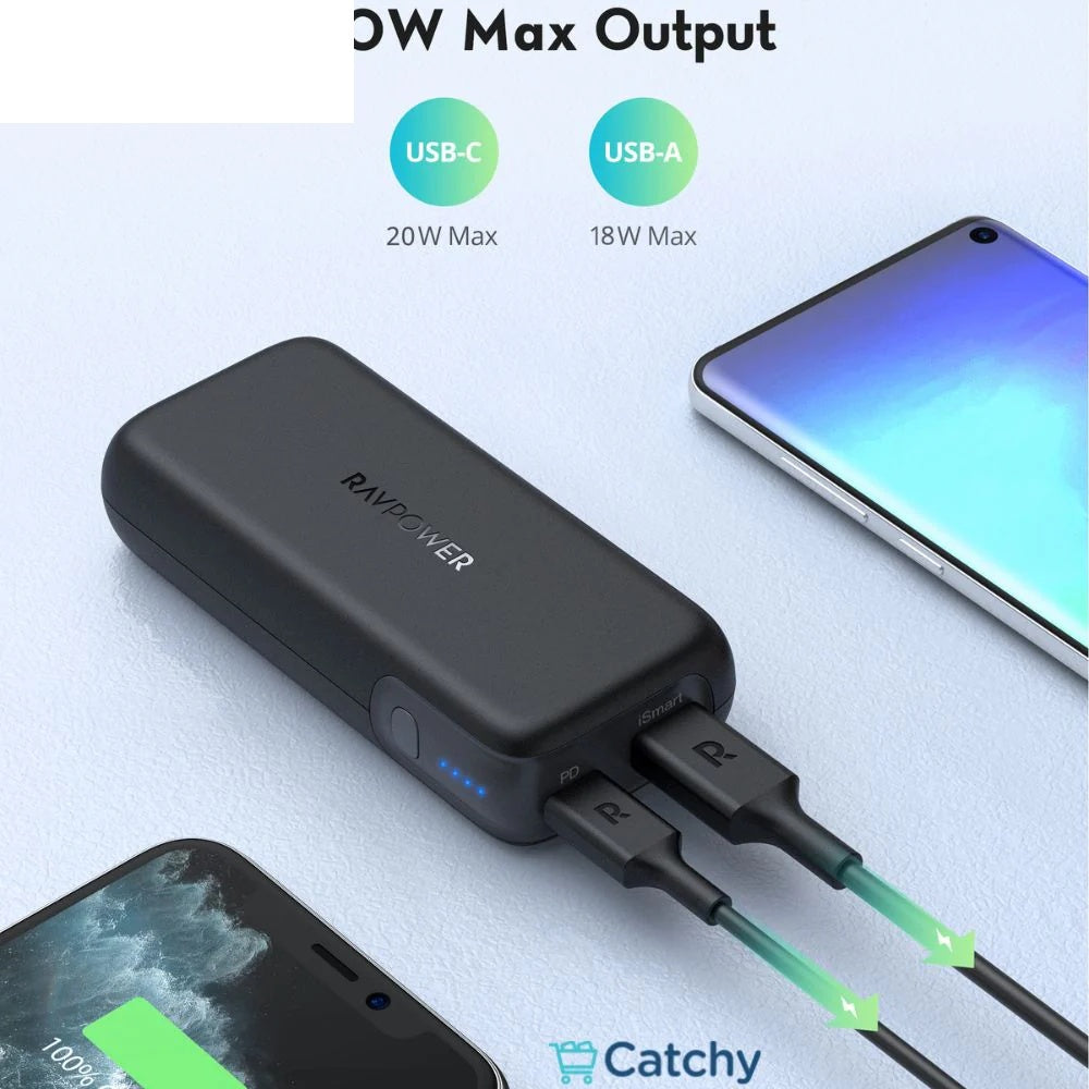 باور بانك محمول RAVPOWER PD Pioneer سعة 1000mAh، 2 منفذين