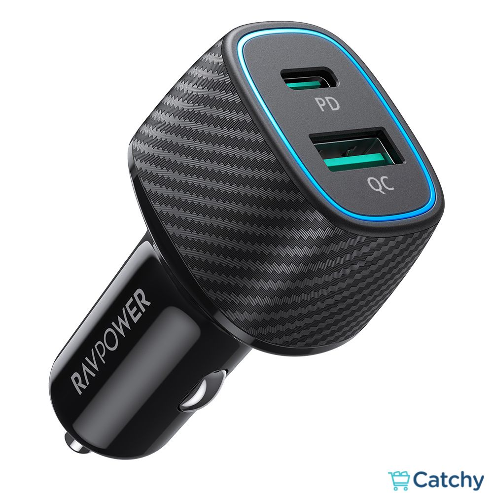 RAVPOWER Car Charger 60W Dual Port QC24W & PD36W