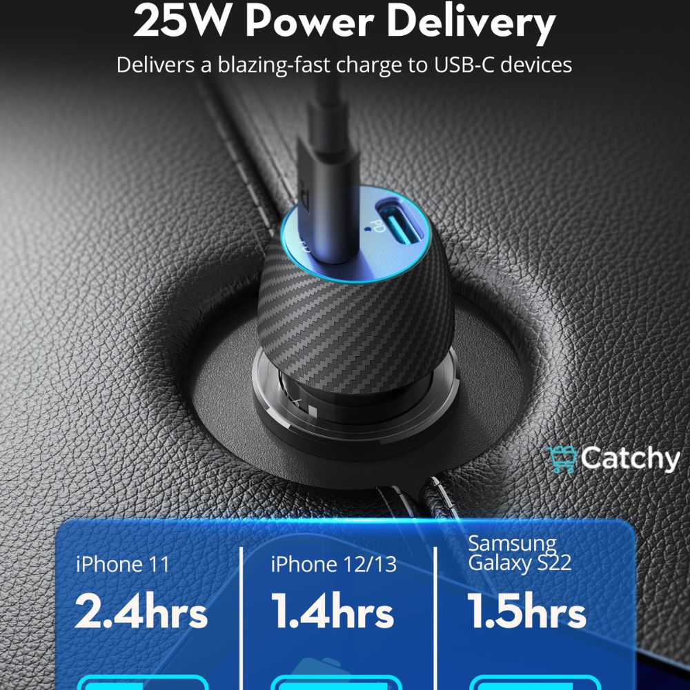 RAVPOWER Car Charger 50W 2 PD Ports