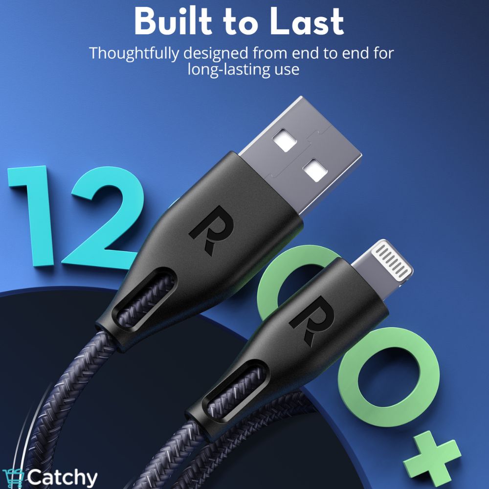 RAVPOWER كابل USB إلى Lightning مضفّر ملون من النايلون